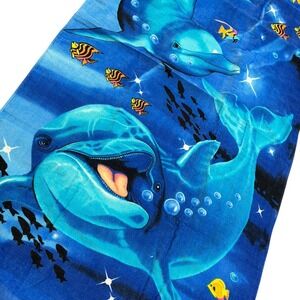 Unbranded Dolphin Underwater Scene Beach Towel Blue Tropical Fish